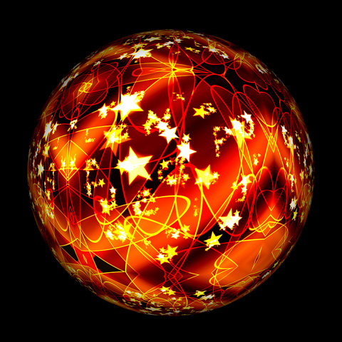 鮮やかな球体のイラスト 大きな 星と光の球体 アイコン